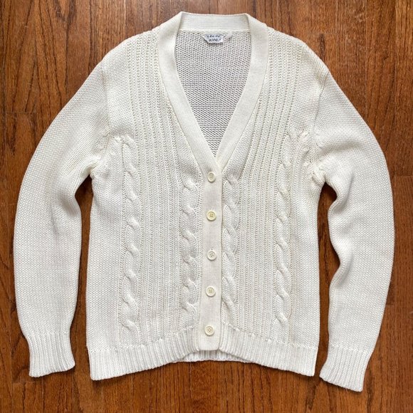 Vintage Women Cardigan Sweater Size Large Ivory Cableknit Varsity Boho 90s - Picture 3 of 13